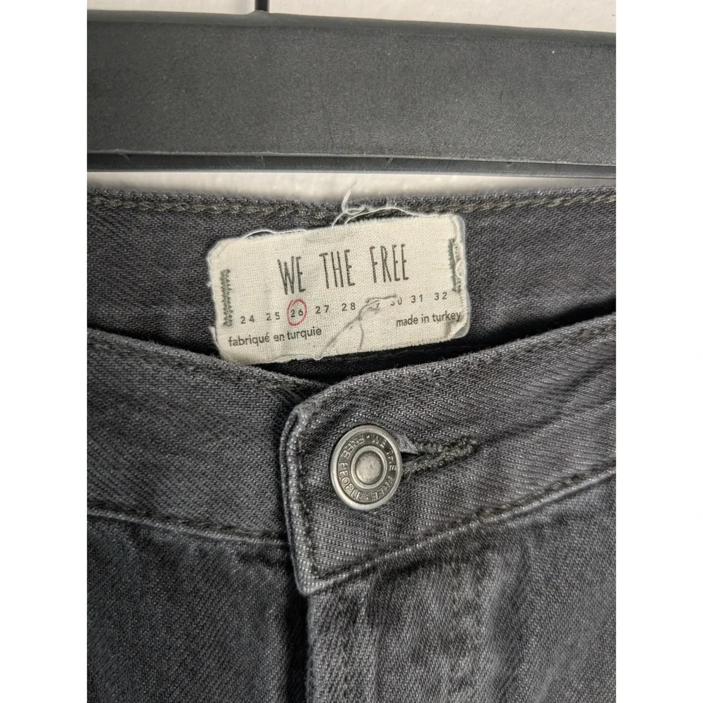 We The Free Free People Distressed Straight Leg Jeans Faded Black Raw Hem SZ 26